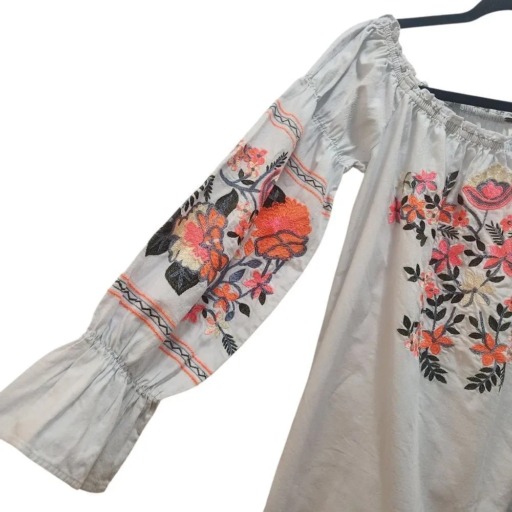 Free People Off The Shoulder Fleur De Jour Embroidered Mini Dress Women's Size S
